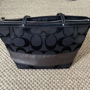 Coach tote bag black and silver with 2 straps that are 9”
